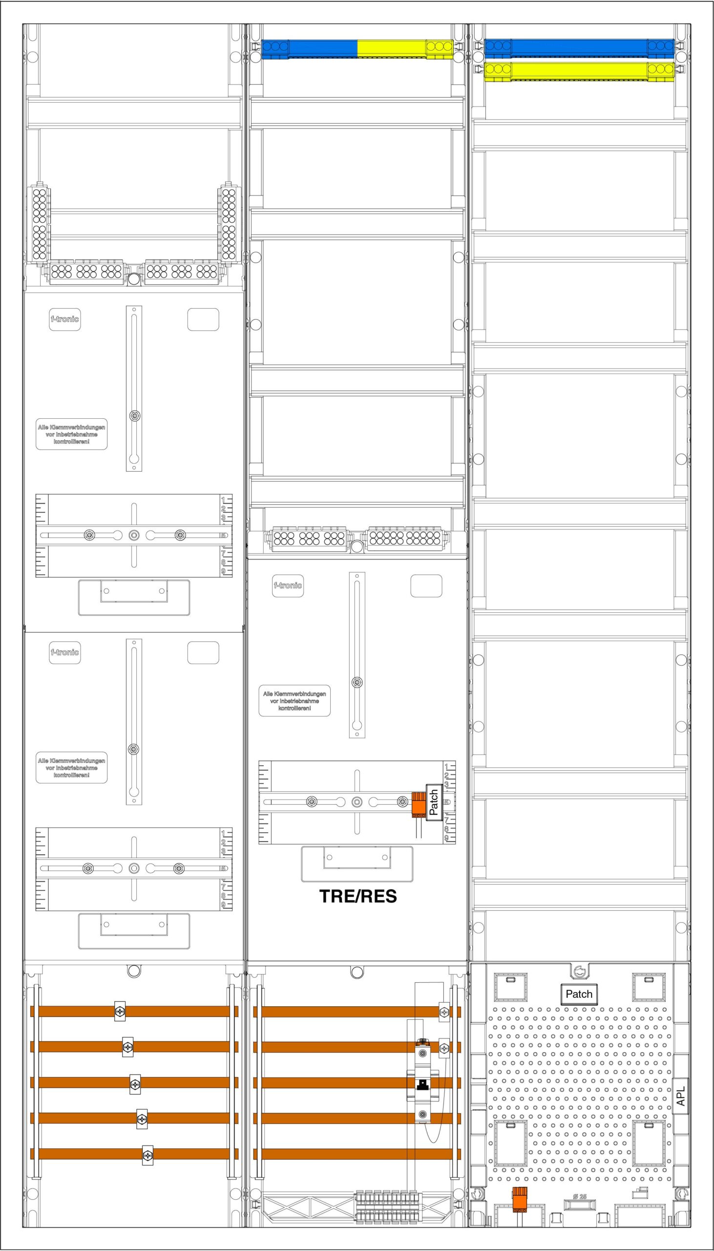 F-TRONIC Komplettschrank Aufputz 2Z 1TSG 2stö 3HZ932TAPZB6 3Feld IP40 SS_5p