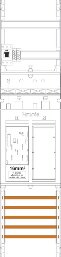F-TRONIC Komplettfeld 63A 1Z 1R eHZ ER6DS-16L-HSS mit Verdr 1050x250mm SS_5p