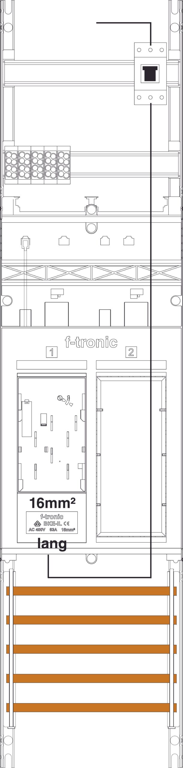 F-TRONIC Komplettfeld 1Z 1R eHZ mit Verdr ER6DS-16L-PV 1050x250mm SS_5p 300mm
