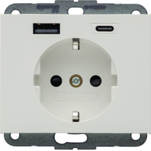 BERKER Steckdose 1-fach polws glänzend 1USB-A Unterputz 48147009 1USB-C mit BS USB IP20