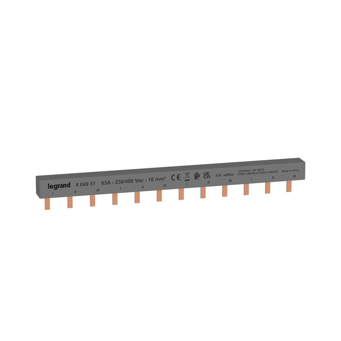 Legrand Legrand 404951 Stiftkammschiene 3p 12 TE q=10 mm²,für 3-polige LS-Schalter 4 x
