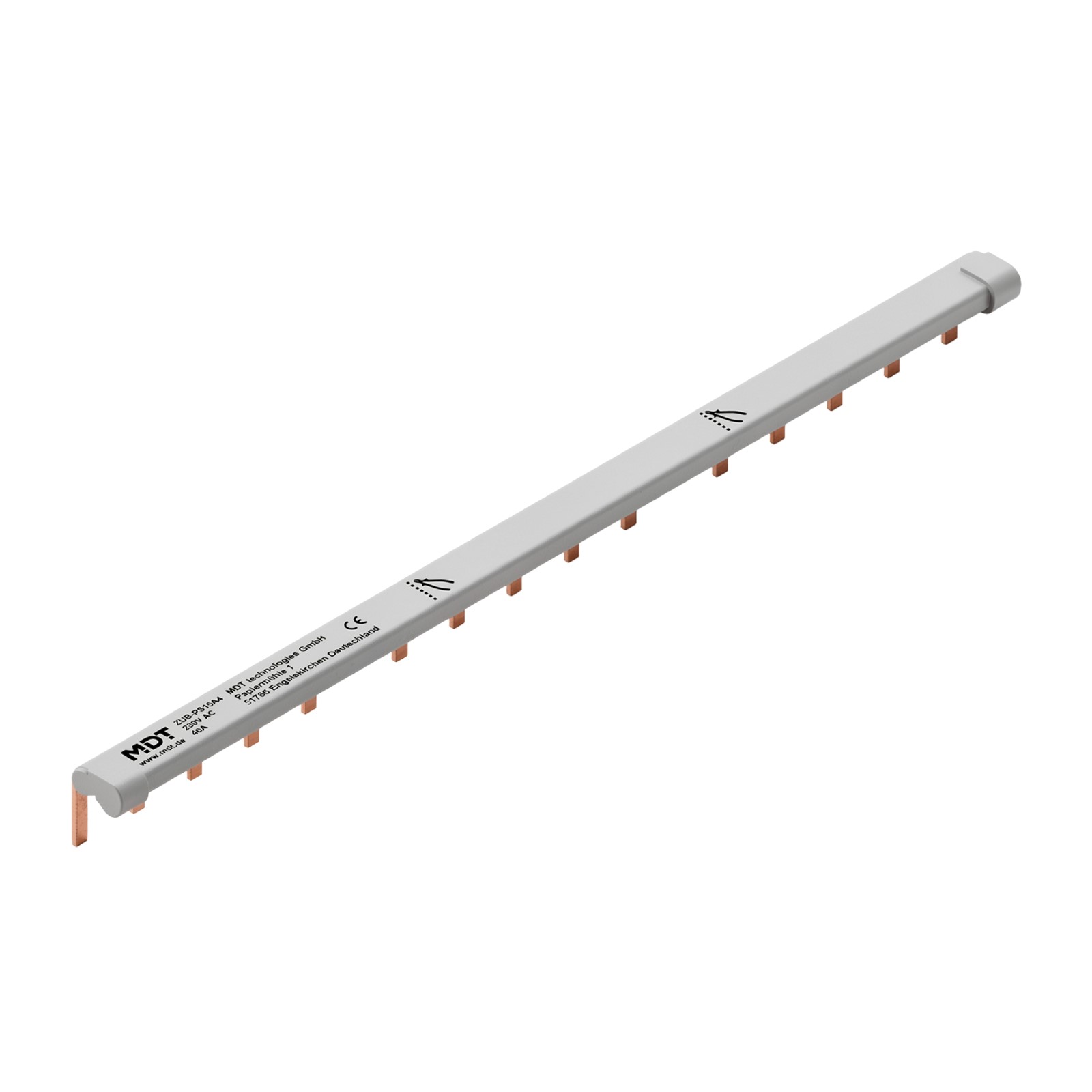 MDT Phasenschiene 1ph 199mm 6qmm 40A Stift ZUB-PS15A5