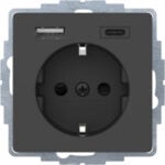 BERKER Steckdose 1-fach schwarz matt 1USB-A 1USB-C MAN0204623 Unterputz Euro-Steck IP20