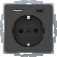 BERKER Steckdose 1-fach schwarz matt 1USB-A 1USB-C MAN0204623 Unterputz Euro-Steck IP20