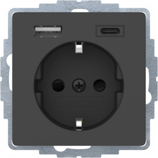 BERKER Steckdose 1-fach schwarz matt 1USB-A 1USB-C MAN0204623 Unterputz Euro-Steck IP20
