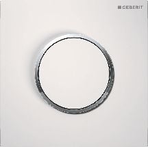 Geberit Geberit Urinalsteuerung mit pneumatischer Spülauslösung, Typ 10 Betätigungsplatte rund, Kunststoff weiß-alpin glänzend, Designring chrom glänzend