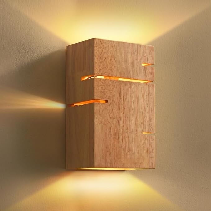B-Ware Aanyhoh Holz Wandleuchte Innen, Mit E27-Fassung, 3000K Warmweiß, Inkl. 2x 5W LED