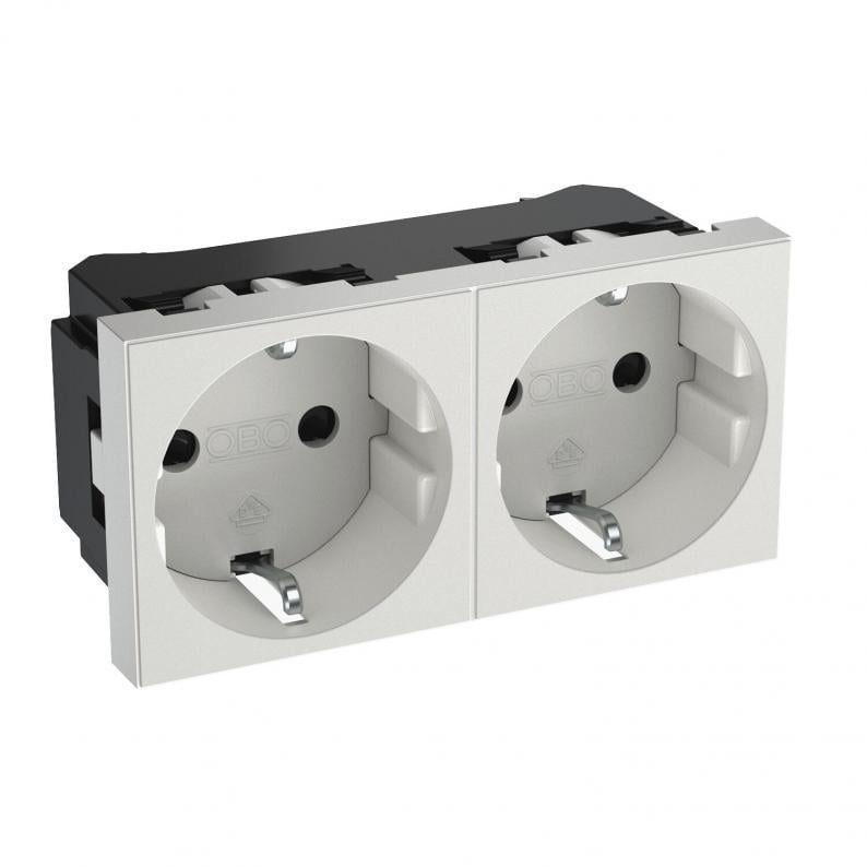 OBO Bettermann BETTERMANN Steckdose 2-fach reinweiß matt GEB-K STD-D0N RW2 mit BS horizontal